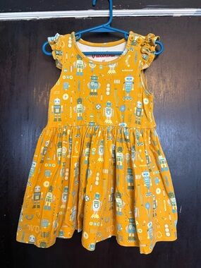 Piccolina 4T Yellow Robot Print Ruffle Sleeve Girls Dress